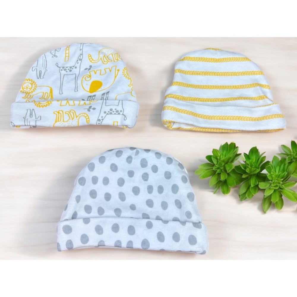 The Peanut Shell Layette Baby Boy 0-3 Month 100% Cotton Cap/Beanie Lot Of 3